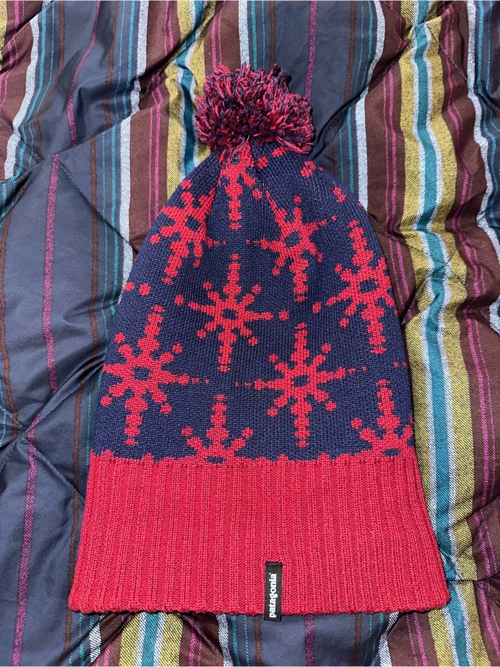 Patagonia Kids Navy & Red Snowflake Pom Hat